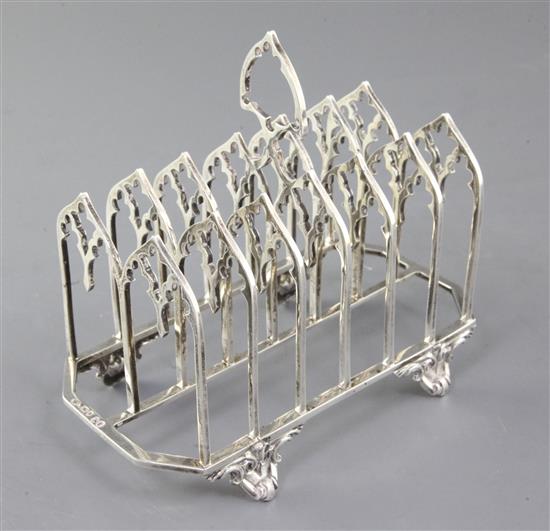 A Victorian gothic style seven bar toastrack by Thomas Smily, 11 oz.